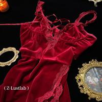 Anheyan Red Velvet Sexy Lingerie Set - Deep V-Neck Tie-Strap Nightdress for Christmas & New Year thumbnail