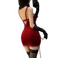 Anheyan Red Velvet Sexy Lingerie Set - Deep V-Neck Tie-Strap Nightdress for Christmas & New Year thumbnail