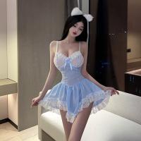 Blue Maid Costume for Women - Sexy Pure Desire Plaid Dress, Flirty Petticoat Mini Dress for Role Play & Cosplay thumbnail