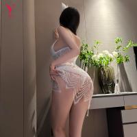 Boho Lace Moonbird Sensual Sleep Set – Sheer Transparent Camisole & Slit Nightgown with Delicate Floral Embroidery thumbnail