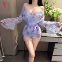 Butterfly Print Kimono-Style Lingerie Robe - Sheer Seductive Sleepwear with Open-Front Pure-Desire Design thumbnail
