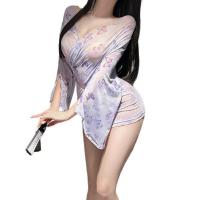 Butterfly Print Kimono-Style Lingerie Robe - Sheer Seductive Open-Front Sleepwear Set, Busty Pure-Temptation Outfit thumbnail