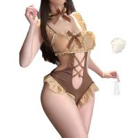 Chao Mu Lingerie Set - Sexy Backless Bodysuit with Bow Tie & Ruffle Trim, Pure Temptation Style thumbnail