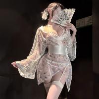 Chao Mu Sensual Japanese-Style Sheer Mesh Lingerie Set - Waist-Tie Kimono-Inspired Pure-Yuri Busty Outfit thumbnail