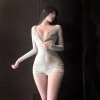 Chao Mu Sensual Lingerie Set - Sexy Sheer Lace Nursing Yoga Outfit with Front Zip & Open-Crotch Design thumbnail
