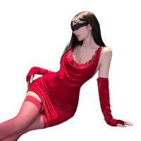 Chao Mu Sexy Lace Bodysuit with Sparkling Rhinestones - New Year Backless Tie-Up Mini Dress Set for Women thumbnail