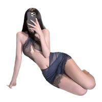 Chao Mu Sexy Lace Halter Bodycon Dress - Seductive Sheer Mesh Secretary Style Mini Skirt for Women thumbnail