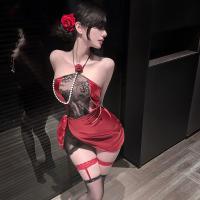 Chaomu Rose Lace Tie-Up Lingerie Set - Seductive Beaded Pure-Yet-Alluring Erotic Underwear for Women thumbnail