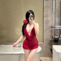 Cherry Blossom Lingerie Set - Sexy Sheer Mesh Sleepwear with Backless Design & Halter Neck thumbnail