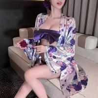 Cherry Blossom Two-Way Lingerie Set - Seductive Kimono Sleepwear with Chest & Hip Exposure, No-Remove Maid Outfit thumbnail