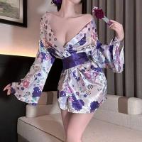 Cherry Blossom Two-Way Lingerie Set - Seductive Kimono Sleepwear with Chest & Hip Exposure, No-Remove Maid Outfit thumbnail