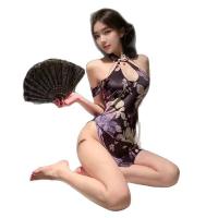 Cherry Blossom Vintage Qipao Lingerie Set - Purple Seductive Sleepwear & Roleplay Costume thumbnail