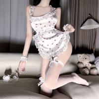 Cherry Maid Lace Sleepwear Set – Sexy Cherry Print Busty Nightgown with Bow-Tie Straps & Sheer Trim thumbnail