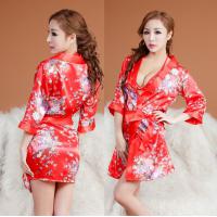 Cherry Temptation Women's Sexy Floral Robe Set - Pure & Alluring Lace Trim Sleepwear with Matching Bra and Panty thumbnail
