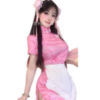 Chinese-Inspired Lingerie Set - Cute Qipao Maid Outfit with Open-Crotch Design, Sweet Girl Costume for Cosplay & Role Pl thumbnail