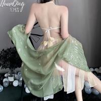 New Chinese-Inspired Silk-Look Chemise Set - Vintage Floral Lace Sleepwear, Seductive No-Remove Design thumbnail