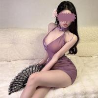 Chinese-Style Lingerie Qipao Dress - Purple Sheer Seductive Costume with Floral Embroidery & Bodycon Fit thumbnail