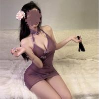Chinese-Style Lingerie Qipao Dress - Purple Sheer Seductive Costume with Floral Embroidery & Bodycon Fit thumbnail