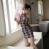 New Chinese Style Qipao Lingerie Set - Floral Halter Bodysuit Sleep Dress, Retro Sexy Modernized Design thumbnail