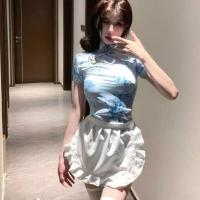 Chinese-Style Qipao Lingerie Set - Seductive Open-Crotch Costume for Role Play & Intimate Moments thumbnail