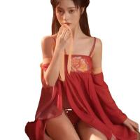 Chinese Tang Dynasty Silk Sleep Gown - Sexy Hanfu-Inspired Sheer Robe with Belly Dance Style Dudou Lingerie thumbnail