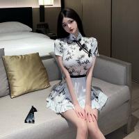 Chinese New Year Sexy Lace Cheongsam Dress - Red Silk-Inspired Bodycon Qipao Mini Dress for Live Streaming thumbnail