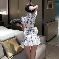 Chinese New Year Sexy Lace Cheongsam Dress - Red Silk-Inspired Bodycon Qipao Mini Dress for Live Streaming thumbnail