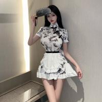 Chinese New Year Sexy Lingerie Dress - Red Qipao-Inspired Bodycon Mini Dress for Live Streaming & Photoshoots thumbnail