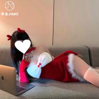 Christmas Bunny Girl Costume - Red Asymmetrical Corset Outfit, Seductive Holiday Lingerie Ensemble thumbnail