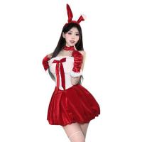 Christmas Bunny Girl Costume - Red Plush Rabbit Outfit for Holiday Party, Cosplay & Live Streaming thumbnail