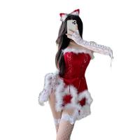 Christmas Deer Lace Lingerie Set - Sexy Naughty Sleep Dress & Matching Thong, Pure-Yet-Seductive Holiday Outfit thumbnail