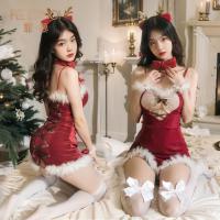 Christmas Fuzzy Sheer Lace Set - Sexy Lingerie Outfit for Nightclub, Cosplay & Holiday Parties thumbnail