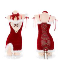 Christmas Fuzzy Sheer Lace Set - Sexy Lingerie Outfit for Nightclub, Cosplay & Holiday Parties thumbnail