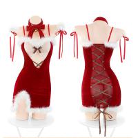 Christmas Lingerie Set for Women - Red Velvet Sensual Costume, Naughty & Sweet Role Play Outfit for Holiday Parties thumbnail
