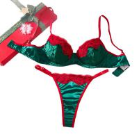 Christmas Red & Green Lace Sexy Lingerie Set for Women – Push-Up Bra & Thong, Holiday-Themed European Style thumbnail
