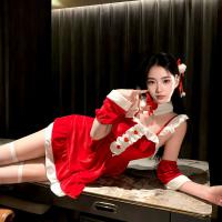 Christmas Red Velvet Babydoll Dress Set - Lolita Style Pure & Tempting Lace Outfit with Bow Hair Accessories thumbnail