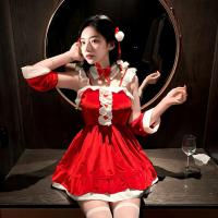 Christmas Red Velvet Babydoll Dress Set - Lolita Style Pure & Tempting Lace Outfit with Bow Hair Accessories thumbnail