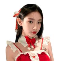 Christmas Red Velvet Babydoll Dress Set - Lolita Style Pure & Tempting Lace Outfit with Bow Hair Accessories thumbnail