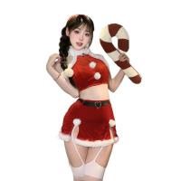 Christmas-Themed Lingerie Set – Halter Backless Velvet & Faux Fur Crop Top + Slim-Fit Pencil Skirt Holiday Outfit thumbnail
