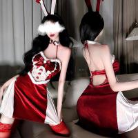Christmas Velvet Lingerie Set - Elegant Qipao Sleep Dress & Cosplay Outfit for Small Bust thumbnail