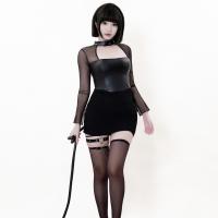 Genuine Cloud Lingerie Black Mesh Leather Mini Dress - Sexy Tight Bodycon Skirt for Bold & Alluring Looks thumbnail