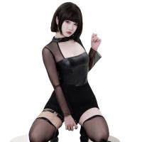 Genuine Cloud Lingerie Black Mesh Leather Mini Dress - Sexy Tight Bodycon Skirt for Bold & Alluring Looks thumbnail