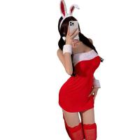 Cute Bunny Girl Costume - Sexy Christmas Outfit, Red Bodycon Mini Dress with Straw Hat & Bow thumbnail