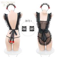 Cute Maid Costume for Women - Transparent Sheer French Maid Dress with Apron & Babydoll Sleepwear Set thumbnail