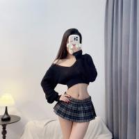Cute Schoolgirl JK Lingerie Set - Sheer Sweater & Micro Skirt Outfit for Women thumbnail