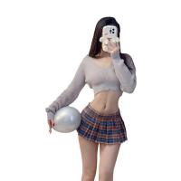 Cute Schoolgirl JK Lingerie Set - Sheer Sweater & Micro Skirt Outfit for Women thumbnail