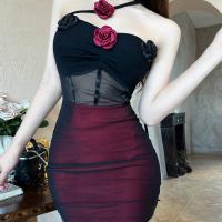 Dark Glam Mesh Lace Floral Halter Bodysuit - Sexy Backless Bodycon Dress for Women thumbnail