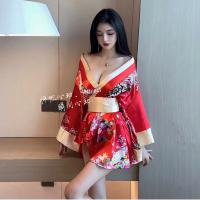 Deep V Geisha-Inspired Sensual Kimono Robe - Sexy Cosplay Sleep Dress & Erotic Lounge Gown thumbnail