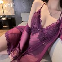 Domoila Sexy Lace Deep V Sleep Dress Set – Sheer Mesh Robe & Matching Lingerie for Women thumbnail