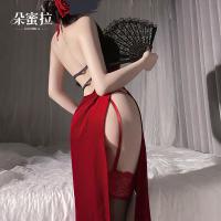 Domoira Velvet Deep V Sleep Dress - Sexy Sheer High Slit Lingerie with Bare-Butt Design, No-Remove Style thumbnail